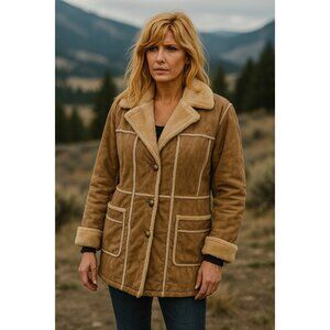 Vintage Big Chill Penny‎ Lane Yellowstone Faux Suede Sherpa Coat Size Large